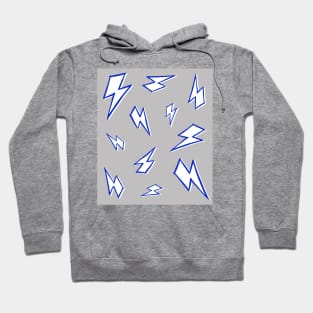 Sketchy Blue and White Lightning Bolts on Grey Hoodie